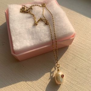 Pearl Necklace, Ruby, 18k vermeil